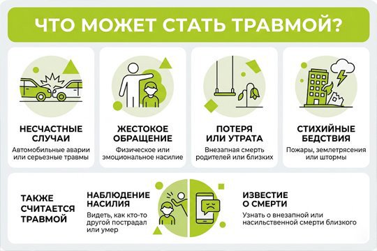 Инфографика: примеры травматических событий, которые могут привести к ПТСР